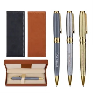 Custom Premium Metal Pen with PU Leather Case Gift Set