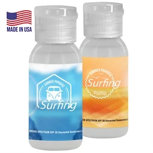 1oz. Sunscreen in a transparent round bottle. | https://www.bestnamebadges.com