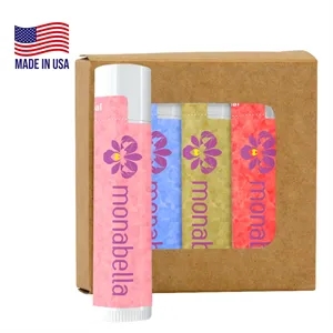 Kraft Window Box with 4 SPF 15 Lip Balms | https://www.bestnamebadges.com