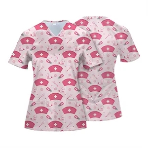 Custom Sublimated V Neck Scrubs Top With 4 Pockets