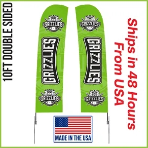 10ft Double Sided Premium Straight Flag w/ Spike Base