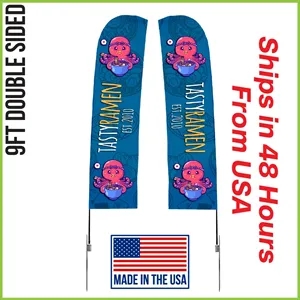 9ft Double Sided Premium Straight Flag w/ Spike Base
