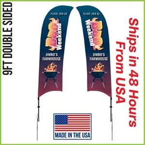 Premium Shark Flag 9' Double Sided w/ Spike Base