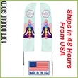 13ft Double Sided Premium Straight Flag w/ Spike Base | https://www.bestnamebadges.com