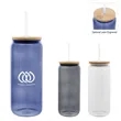 20 Oz. Ribbed Borosilicate Glass Can with Bamboo Lid | https://www.bestnamebadges.com