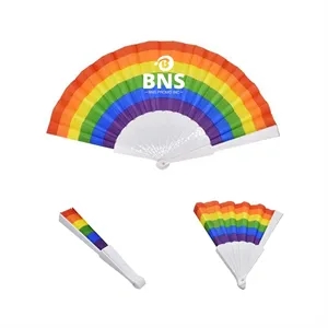 Plastic Handle Large Rainbow Fabric Hand Fans