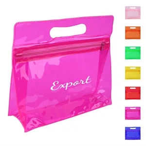 Custom Clear PVC Zipper Makeup Bag W/ Handle