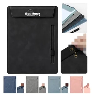 Custom Logo A4 Magnetic PU Leather Padfolio With Pen Holder | https://www.bestnamebadges.com