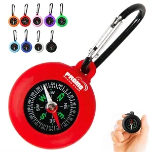Silicone Compass Keychain w/ Carabiner Clip for Outdoor Use