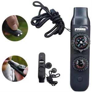 7-in-1 Outdoor Survival Whistle w/ LED, Compass, Thermometer