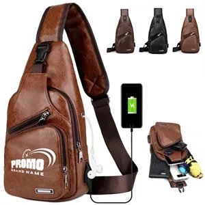 PU Crossbody Sling Bag with USB Charging Port