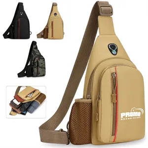 Nylon Crossbody Sling Bag with Bottle Holder USB Charging