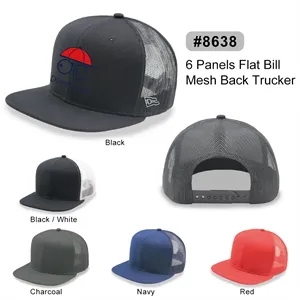6 Panel Snapback Poly Twill Trucker Cap with Flat Bill