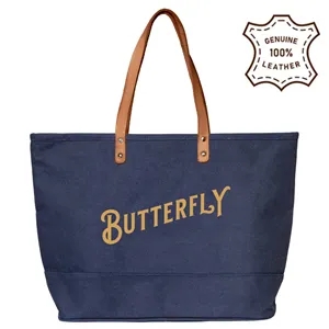 Dobby Tote With Leather Handles 
