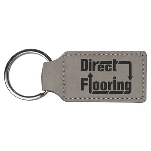Gray Laserable Leatherette Rectangle Keychain