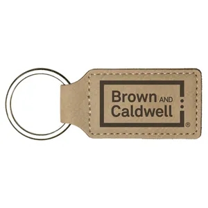 Light Brown Laserable Leatherette Rectangle Keychain