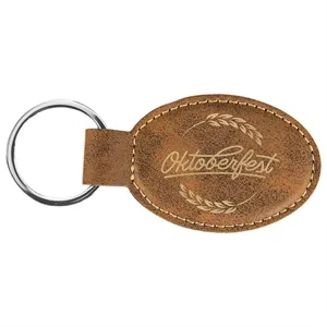 Rustic/Gold Laserable Leatherette Oval Keychain