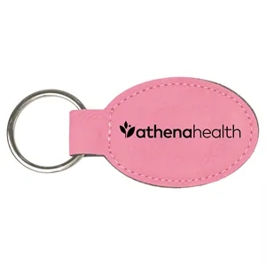 Blue/Silver Laserable Leatherette Oval Keychain