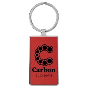 Red Leatherette/Metal Rectangle Keychain