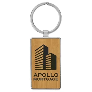 Bamboo Leatherette/Metal Rectangle Keychain