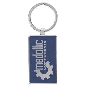 Blue & Silver Leatherette/Metal Rectangle Keychain