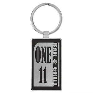 Black & Silver Leatherette/Metal Rectangle Keychain
