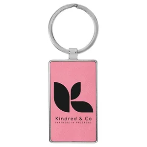 Pink Leatherette/Metal Rectangle Keychain