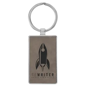 Gray Leatherette/Metal Rectangle Keychain