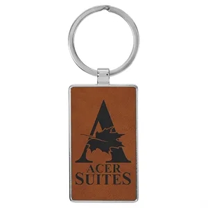 Rawhide Leatherette/Metal Rectangle Keychain