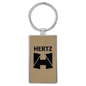 Light Brown Leatherette/Metal Rectangle Keychain