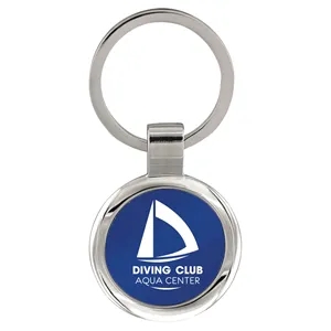 Blue Laserable Metal Round Keychain