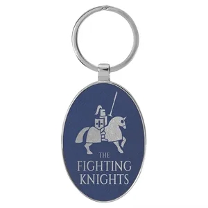 Blue & Silver Leatherette/Metal Oval Keychain