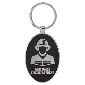 Black & Silver Leatherette/Metal Oval Keychain