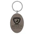 Gray Leatherette/Metal Oval Keychain | https://www.bestnamebadges.com