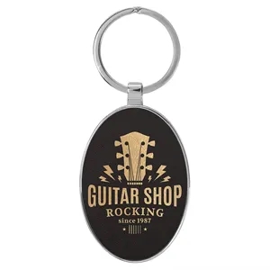Black & Gold Leatherette/Metal Oval Keychain