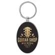 Black & Gold Leatherette/Metal Oval Keychain | https://www.bestnamebadges.com