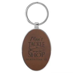 Dark Brown Leatherette/Metal Oval Keychain