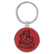 Red Leatherette/Metal Round Keychain | https://www.bestnamebadges.com