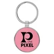 Pink Leatherette/Metal Round Keychain | https://www.bestnamebadges.com