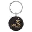 Black & Gold Leatherette/Metal Round Keychain | https://www.bestnamebadges.com