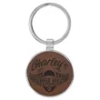 Dark Brown Leatherette/Metal Round Keychain | https://www.bestnamebadges.com