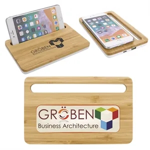 Bamboo Wireless Charging Pad with Phone Stand | https://www.bestnamebadges.com