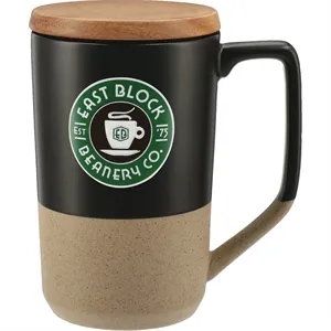 Tahoe Tea & Coffee Ceramic Mug with Wood Lid 16oz | https://www.bestnamebadges.com
