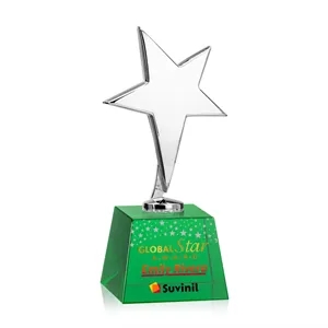 Tuscany Chrome Star VividPrint™ Award on Robson Base - Green | https://www.bestnamebadges.com