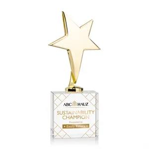 Tuscany Gold Star VividPrint™ Award on Woodlawn Base - Clear | https://www.bestnamebadges.com
