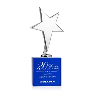 Tuscany Chrome Star on Woodlawn Base - Blue | https://www.bestnamebadges.com