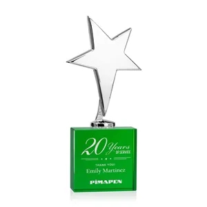 Tuscany Chrome Star on Woodlawn Base - Green | https://www.bestnamebadges.com