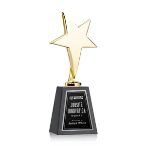 Tuscany Gold Star on Tall Marble Base - Black | https://www.bestnamebadges.com