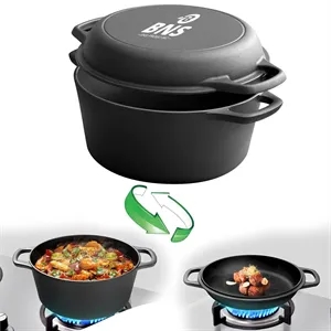 7 QT Cast Iron Dutch Oven Pot with Skillet Lid Cooking Pan