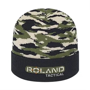 Vintage Tiger Camouflage Knit Cap with Solid Color Cuff